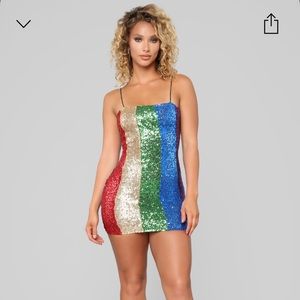 Striped rainbow sequin dress